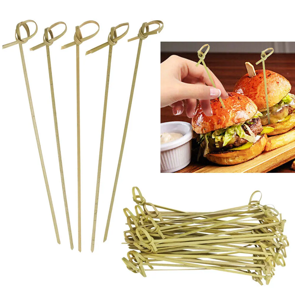 200 Ct Bamboo Knot Picks Skewer Kebab 7" Natural Wooden Cocktail Fruit Appetizer