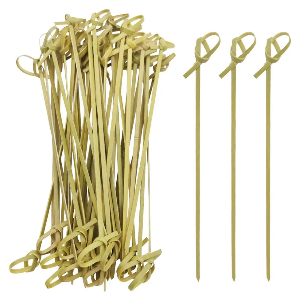 200 Ct Bamboo Knot Picks Skewer Kebab 7" Natural Wooden Cocktail Fruit Appetizer