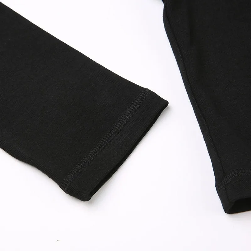 Black Long Sleeve Turtleneck Drawstring Top