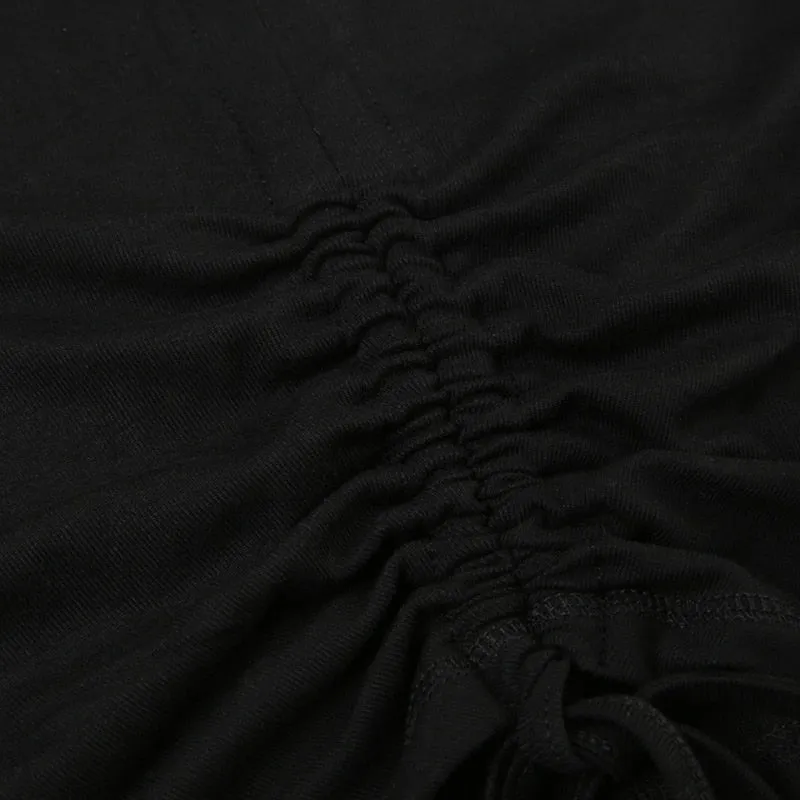 Black Long Sleeve Turtleneck Drawstring Top