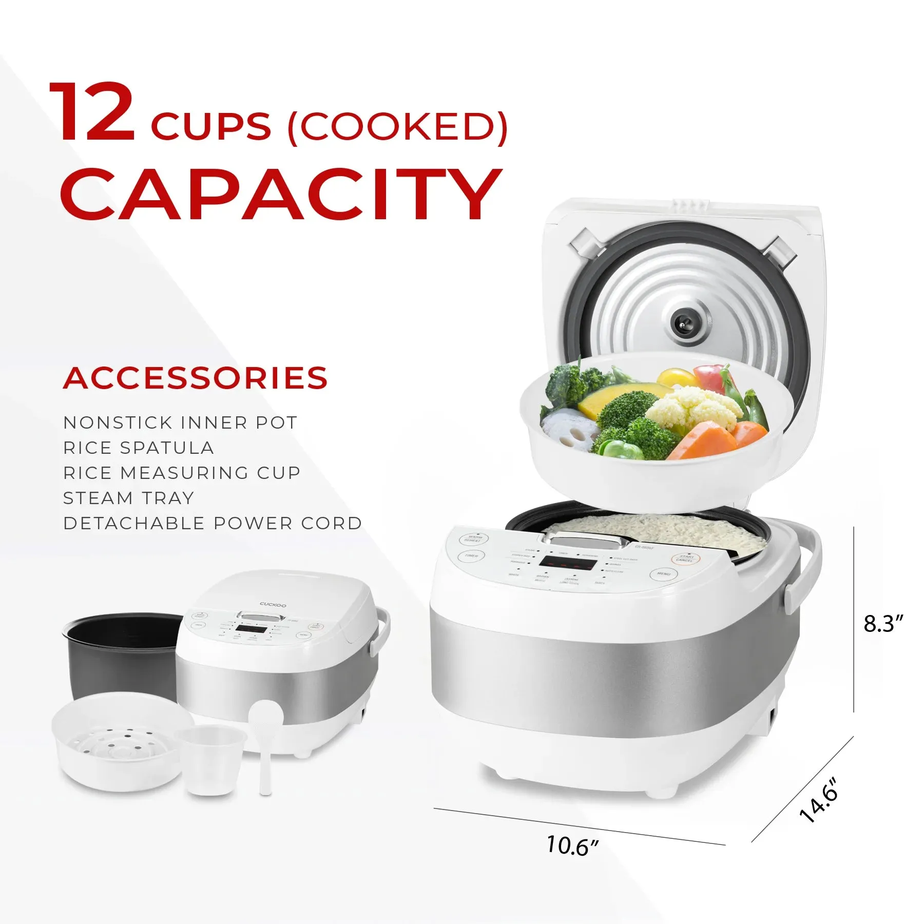 CUCKOO CR-0605F 6-Cup (Uncooked) / 12-Cup (Cooked) Micom Rice Cooker with Nonstick Inner Pot, 13 Menu Options, LCD Display, Fuzzy Logic Tech, Auto Clean (White)