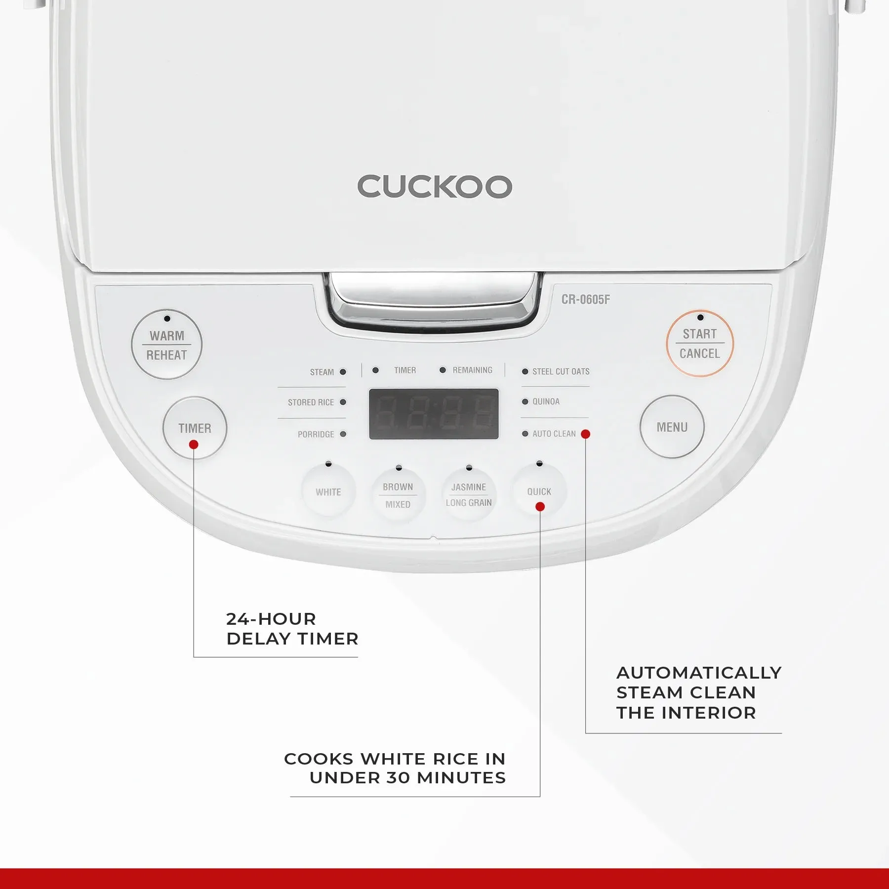 CUCKOO CR-0605F 6-Cup (Uncooked) / 12-Cup (Cooked) Micom Rice Cooker with Nonstick Inner Pot, 13 Menu Options, LCD Display, Fuzzy Logic Tech, Auto Clean (White)