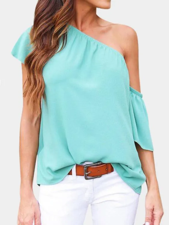 Custom Asymmetrical Plain Short Sleeve Blouses
