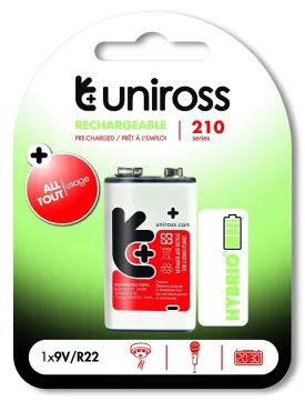 Eveready Uniross: 9 Volt Rechargeable Battery/Cell 200mAh Hybrio Series
