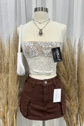 Galia Lace Open Back Top (White)