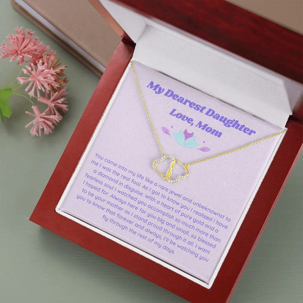 Gift to Daughter from Mom, Everlasting Love Minimalist Necklace, Gold and Diamond Double Heart Necklace for Girl with Retro Aesthetic Card