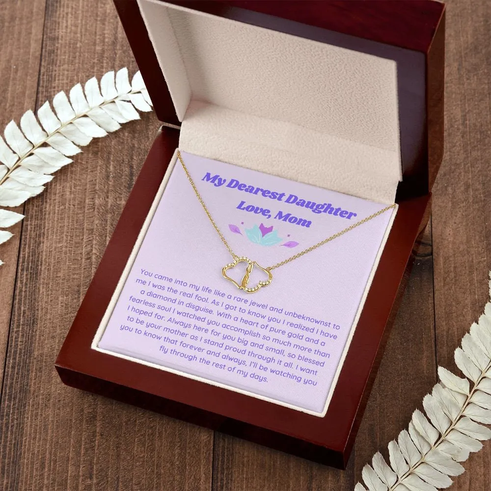 Gift to Daughter from Mom, Everlasting Love Minimalist Necklace, Gold and Diamond Double Heart Necklace for Girl with Retro Aesthetic Card