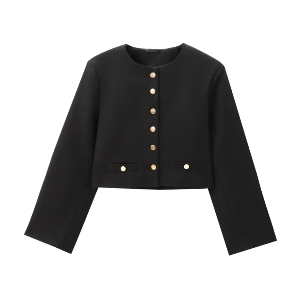 Golden Button Cropped Jacket