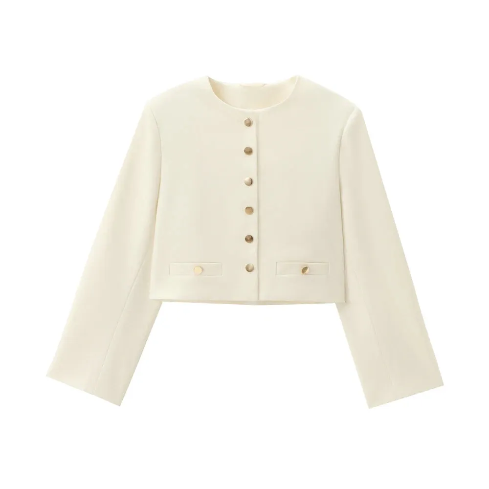 Golden Button Cropped Jacket