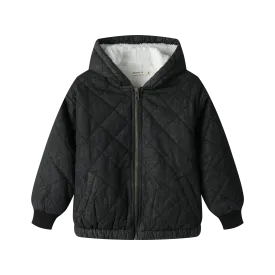 HOODED QUILTED JACKET-BLACK DENIM