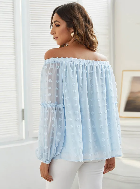 Jacquard Solid Color Long Sleeve Cchiffon Shirt