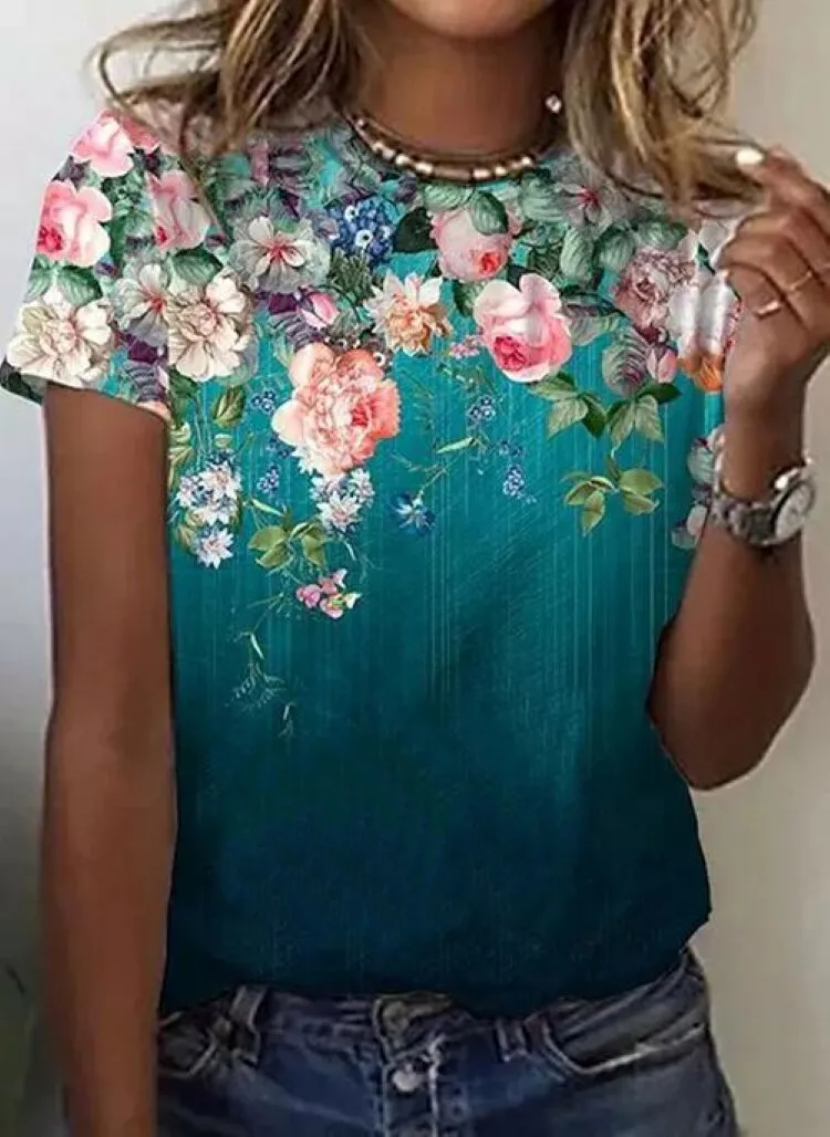 LANFUBEISI Temperament Short Sleeve Women T-shirt Casual T-shirt Women Printed Fashion Top