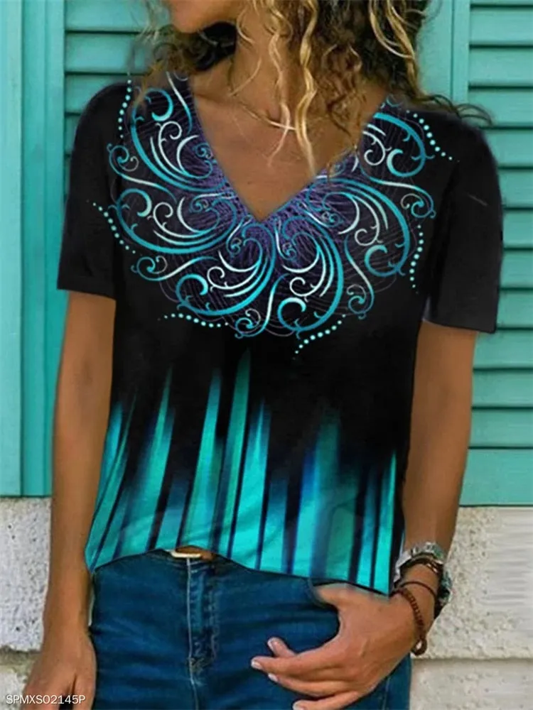 LANFUBEISI Temperament Short Sleeve Women T-shirt Casual T-shirt Women Printed Fashion Top