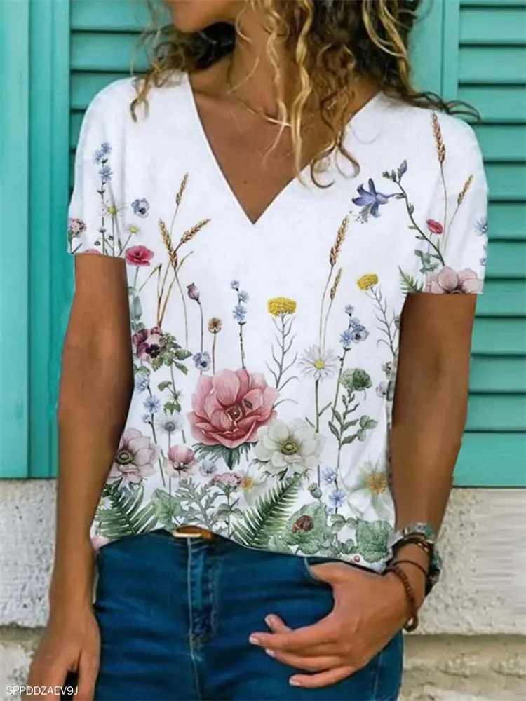 LANFUBEISI Temperament Short Sleeve Women T-shirt Casual T-shirt Women Printed Fashion Top