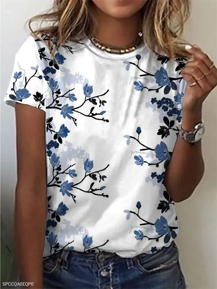 LANFUBEISI Temperament Short Sleeve Women T-shirt Casual T-shirt Women Printed Fashion Top
