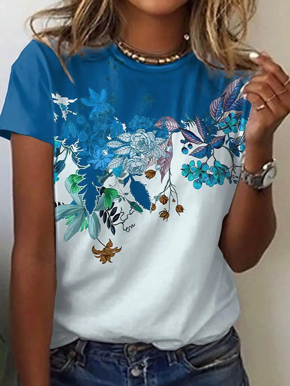 LANFUBEISI Temperament Short Sleeve Women T-shirt Casual T-shirt Women Printed Fashion Top