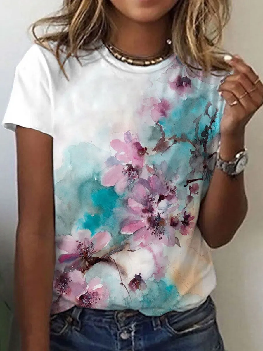 LANFUBEISI Temperament Short Sleeve Women T-shirt Casual T-shirt Women Printed Fashion Top