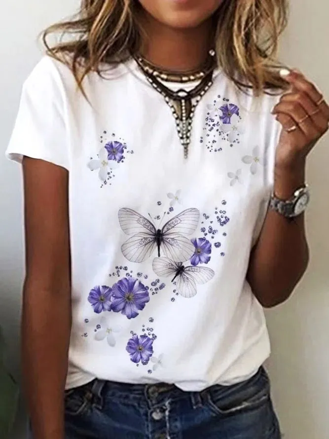 LANFUBEISI Temperament Short Sleeve Women T-shirt Casual T-shirt Women Printed Fashion Top