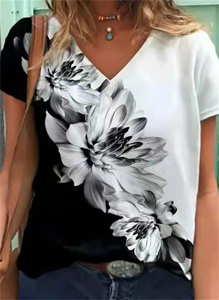 LANFUBEISI Temperament Short Sleeve Women T-shirt Casual T-shirt Women Printed Fashion Top
