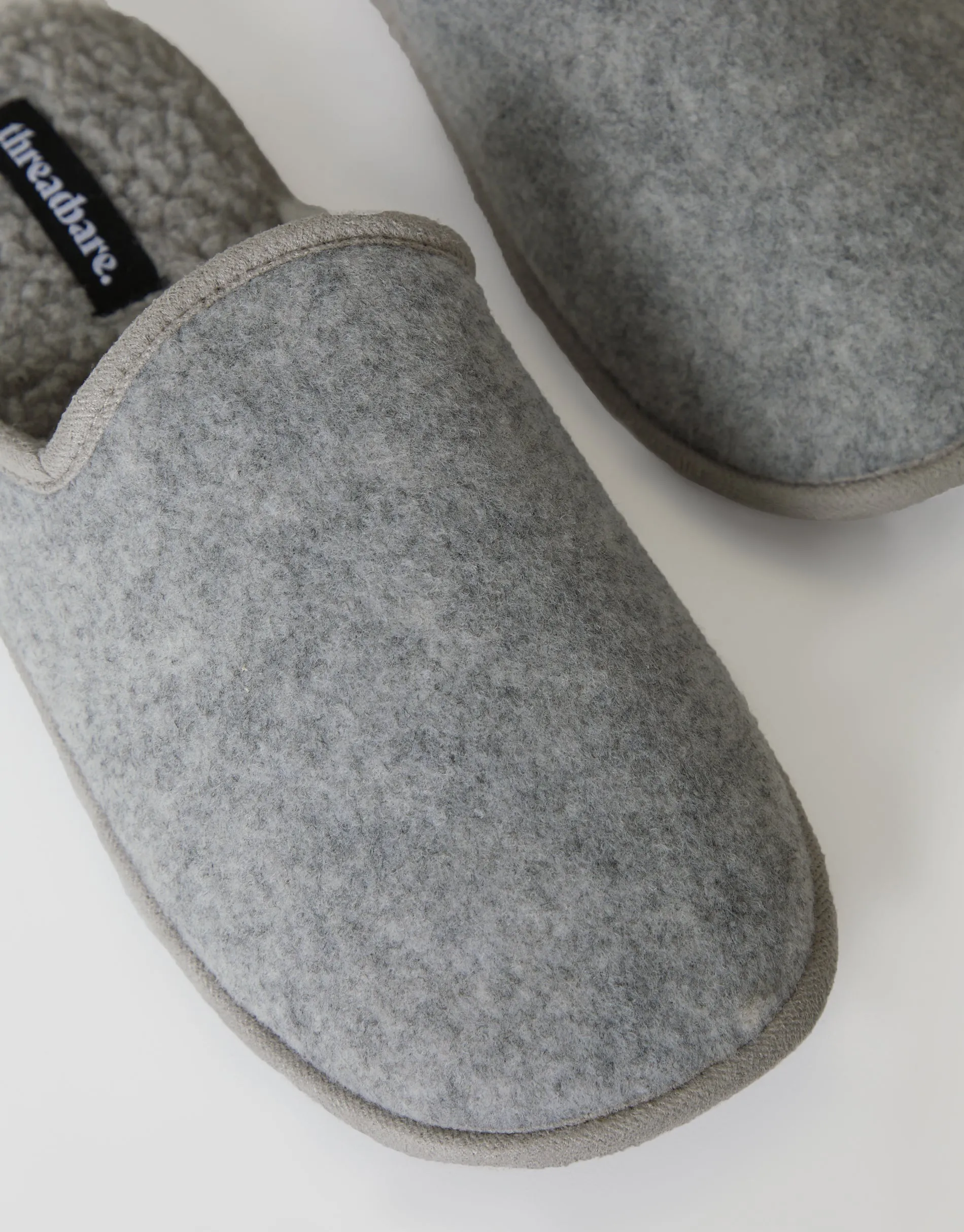 Men's Light Grey Felt Mule Slippers with Borg Lining