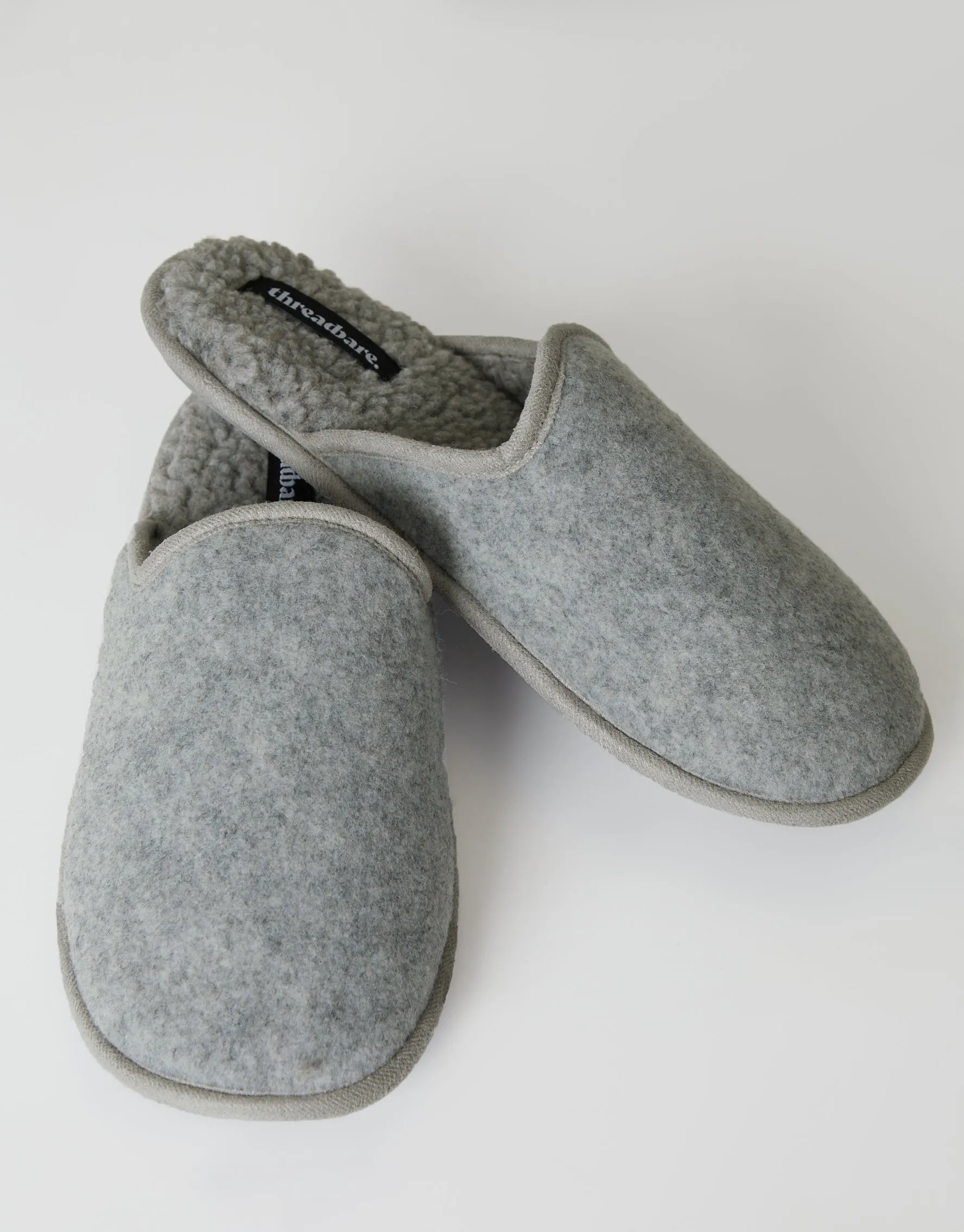Men's Light Grey Felt Mule Slippers with Borg Lining