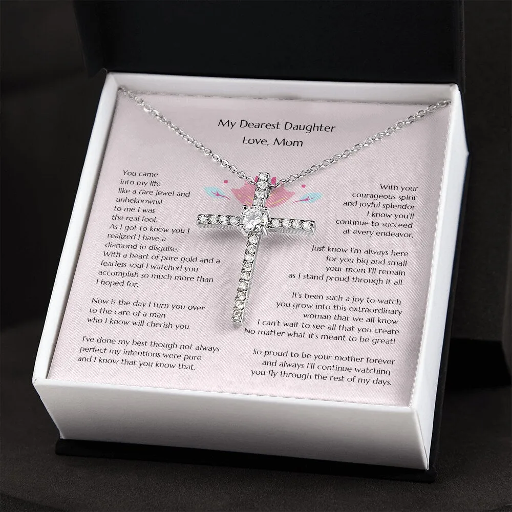 Mom to Daughter Wedding  14K W Gold CZ Cross