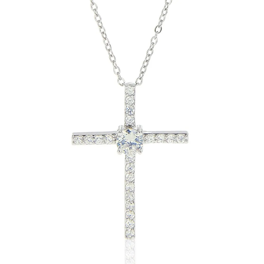 Mom to Daughter Wedding  14K W Gold CZ Cross
