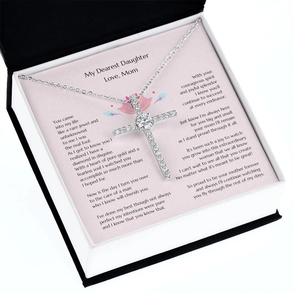 Mom to Daughter Wedding  14K W Gold CZ Cross