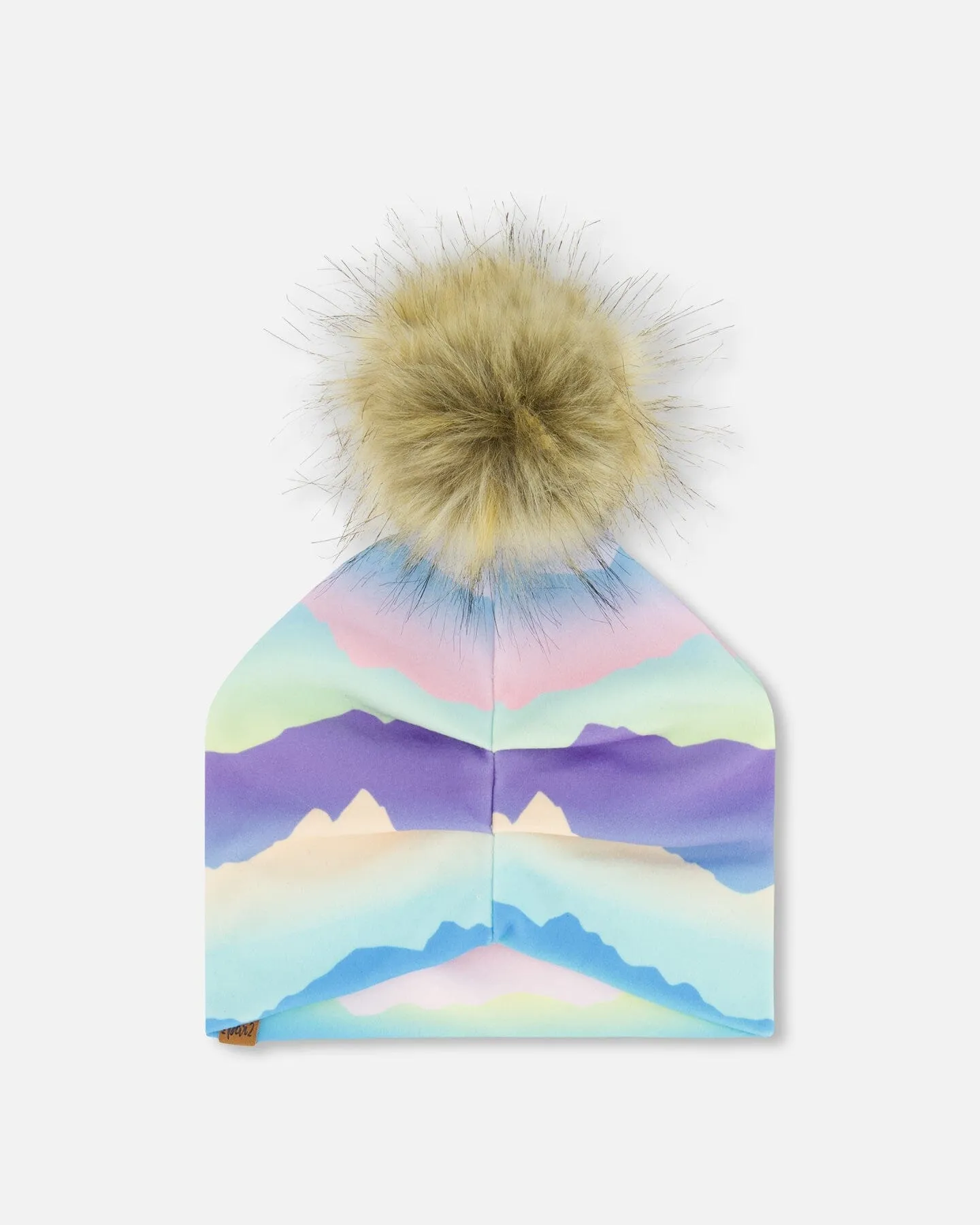 Printed Jersey Detachable Pompom Hat Mauve And Blue, Pink Mountain