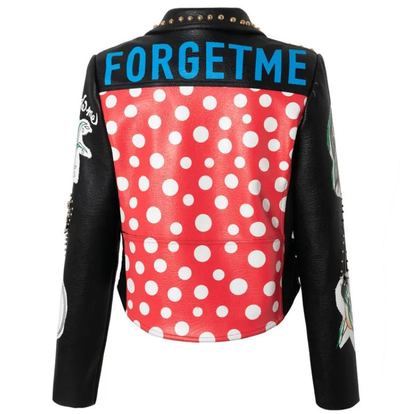 punk spiked graffiti leather biker jacket