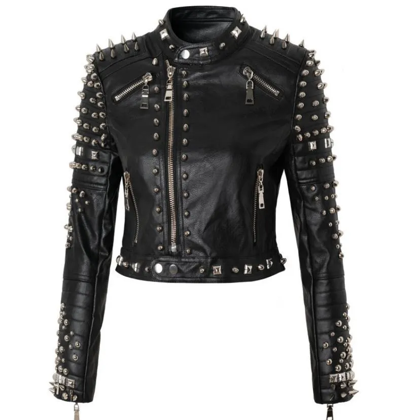 punk spiked graffiti leather biker jacket
