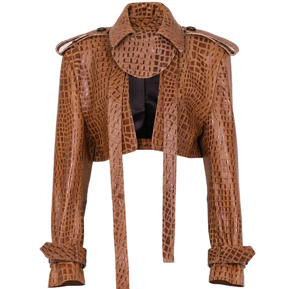 Short Croc Leather Jacket