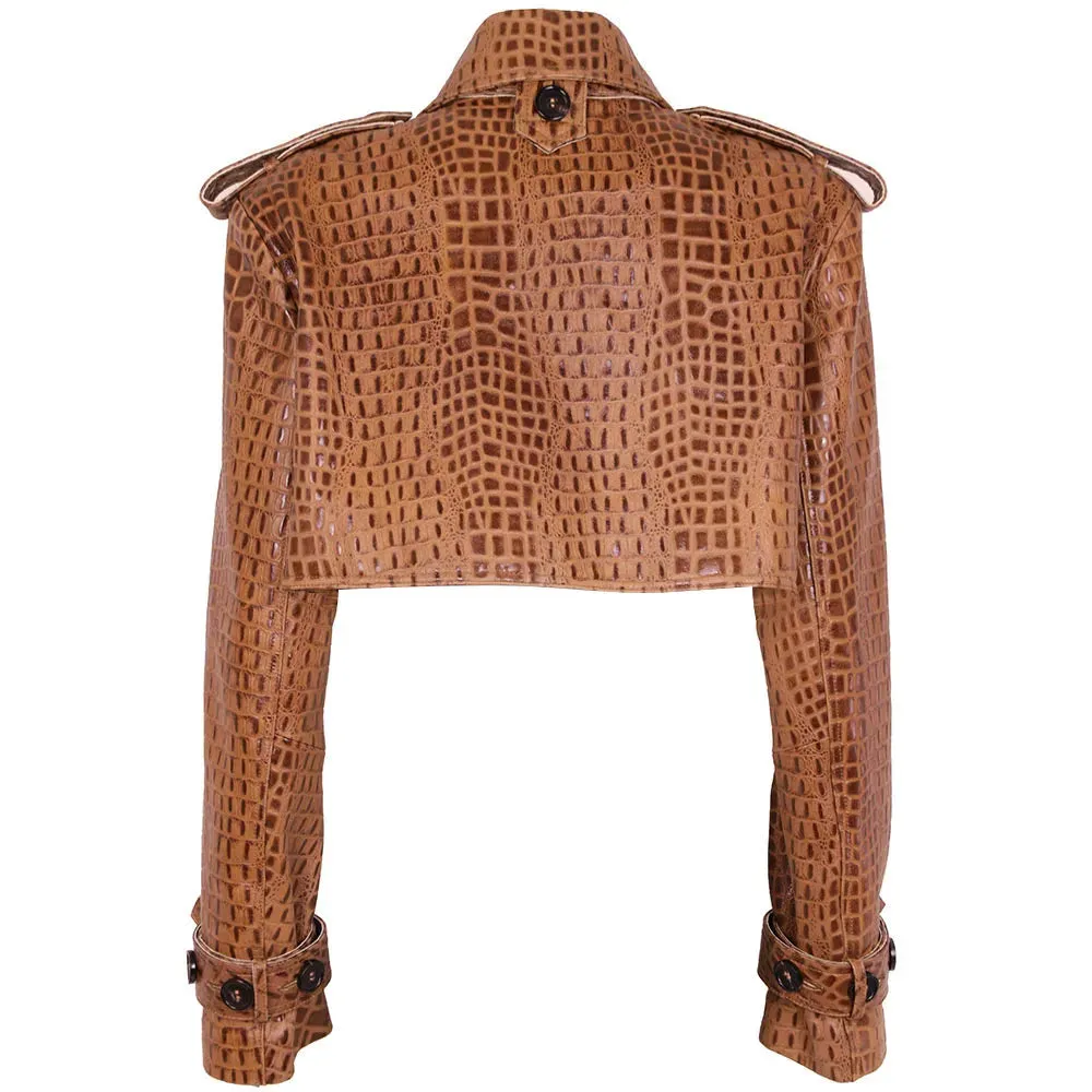 Short Croc Leather Jacket