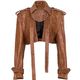 Short Croc Leather Jacket