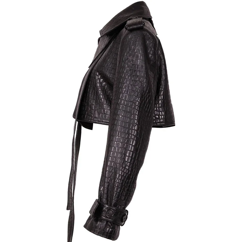 Short Croc Leather Jacket
