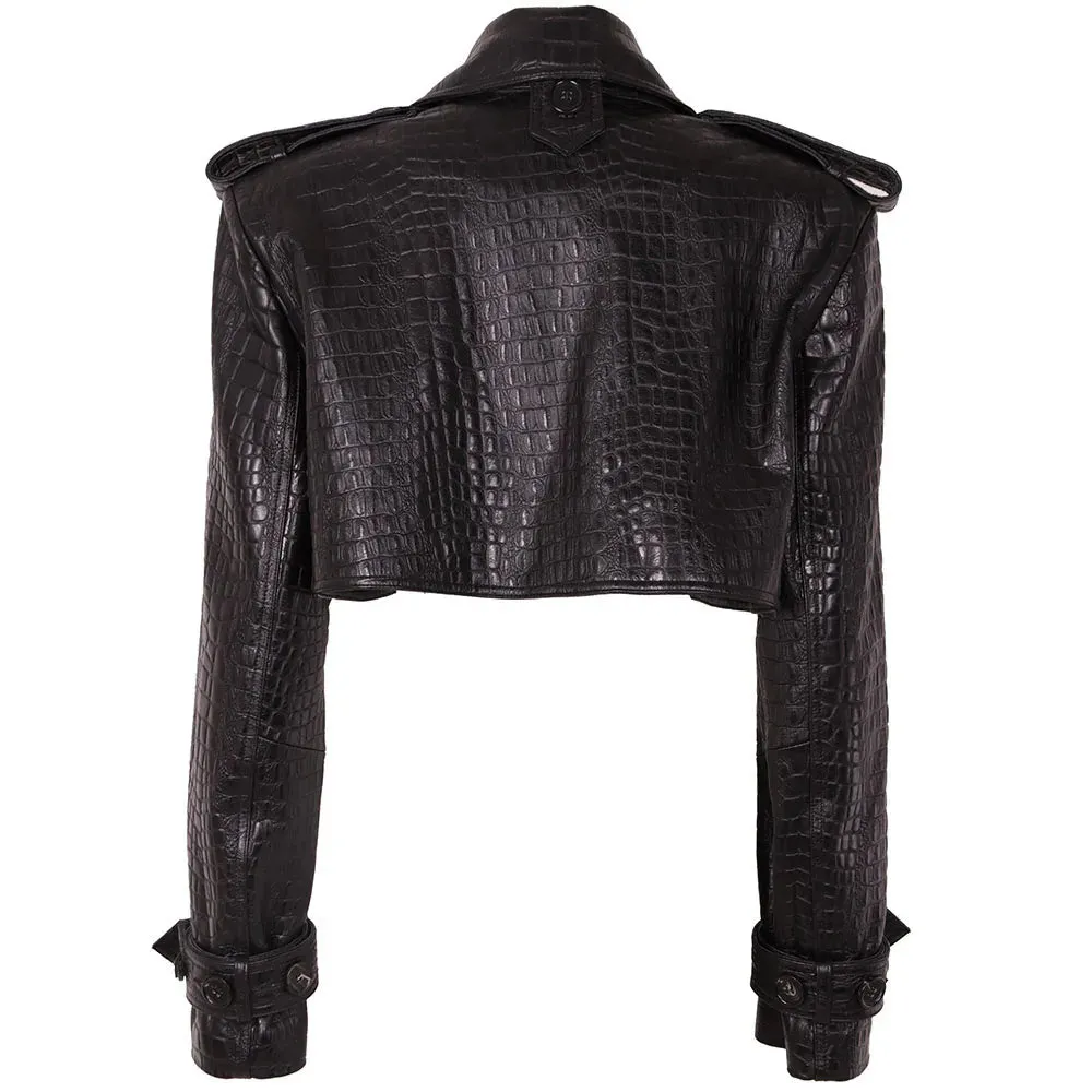 Short Croc Leather Jacket
