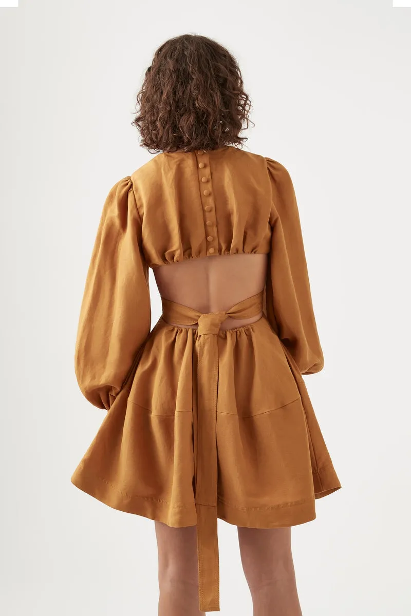 Spectral V Neck Mini Dress Chestnut Brown