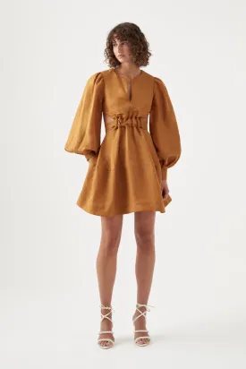 Spectral V Neck Mini Dress Chestnut Brown