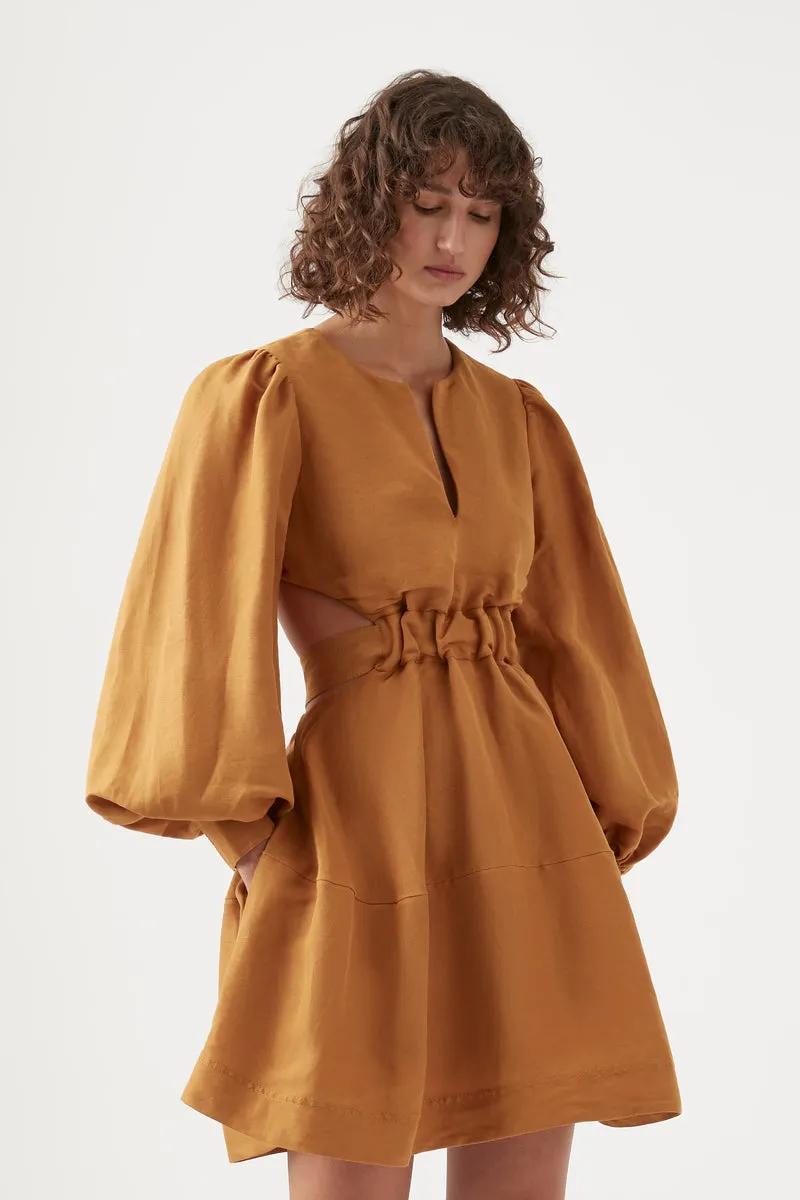Spectral V Neck Mini Dress Chestnut Brown