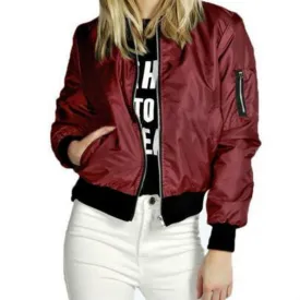 Spring Autumn Women Thin Jackets  Fashion  Basic Bomber Jacket Long Sleeve Coat Casual Stand Collar Slim Fit Outerwear