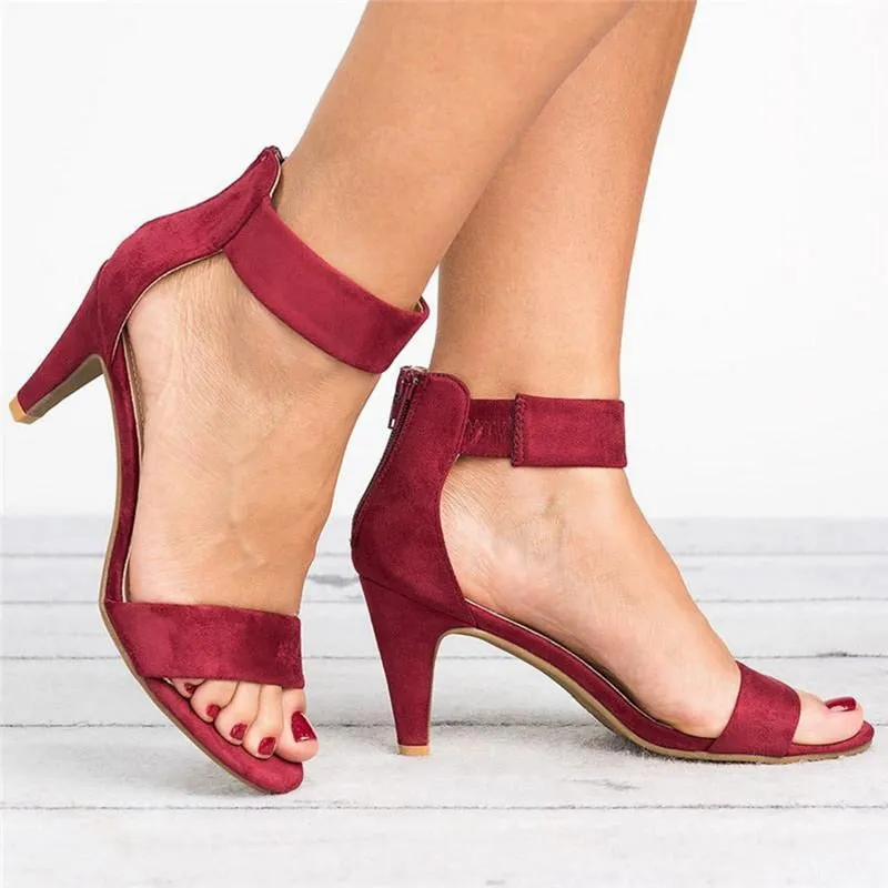 Women's Flock Square Leopard High Heels Buckle Strap Sandals